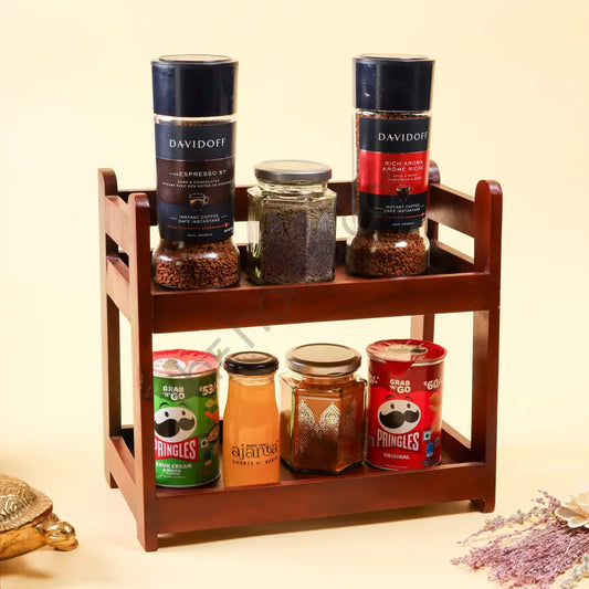 2 Tier Wooden Organizer Rack | Kitchen Countertop Storage & Display Shelf | Wooden Utility Stand - Wooden Storage