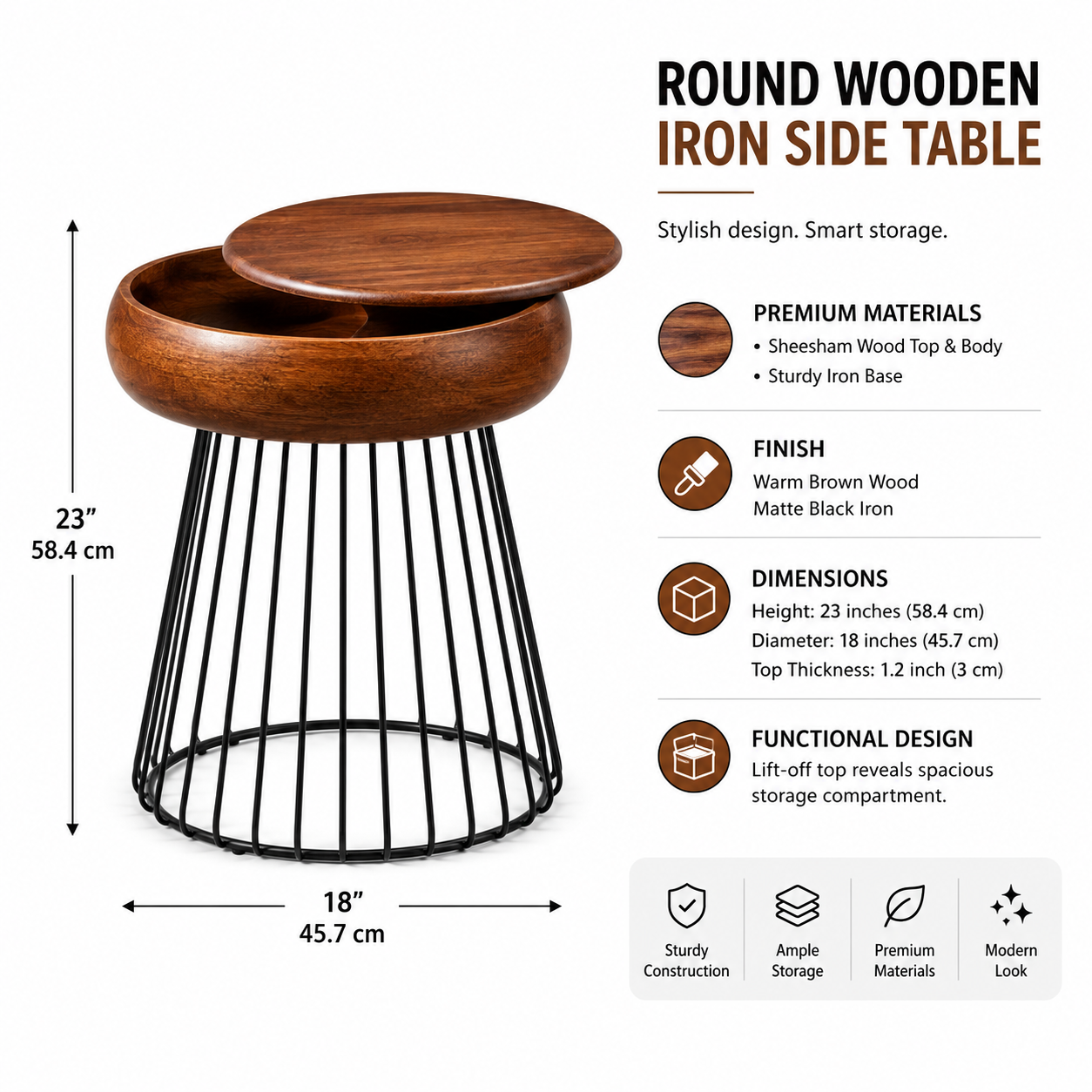 Round Storage Side Table with Hidden Compartment