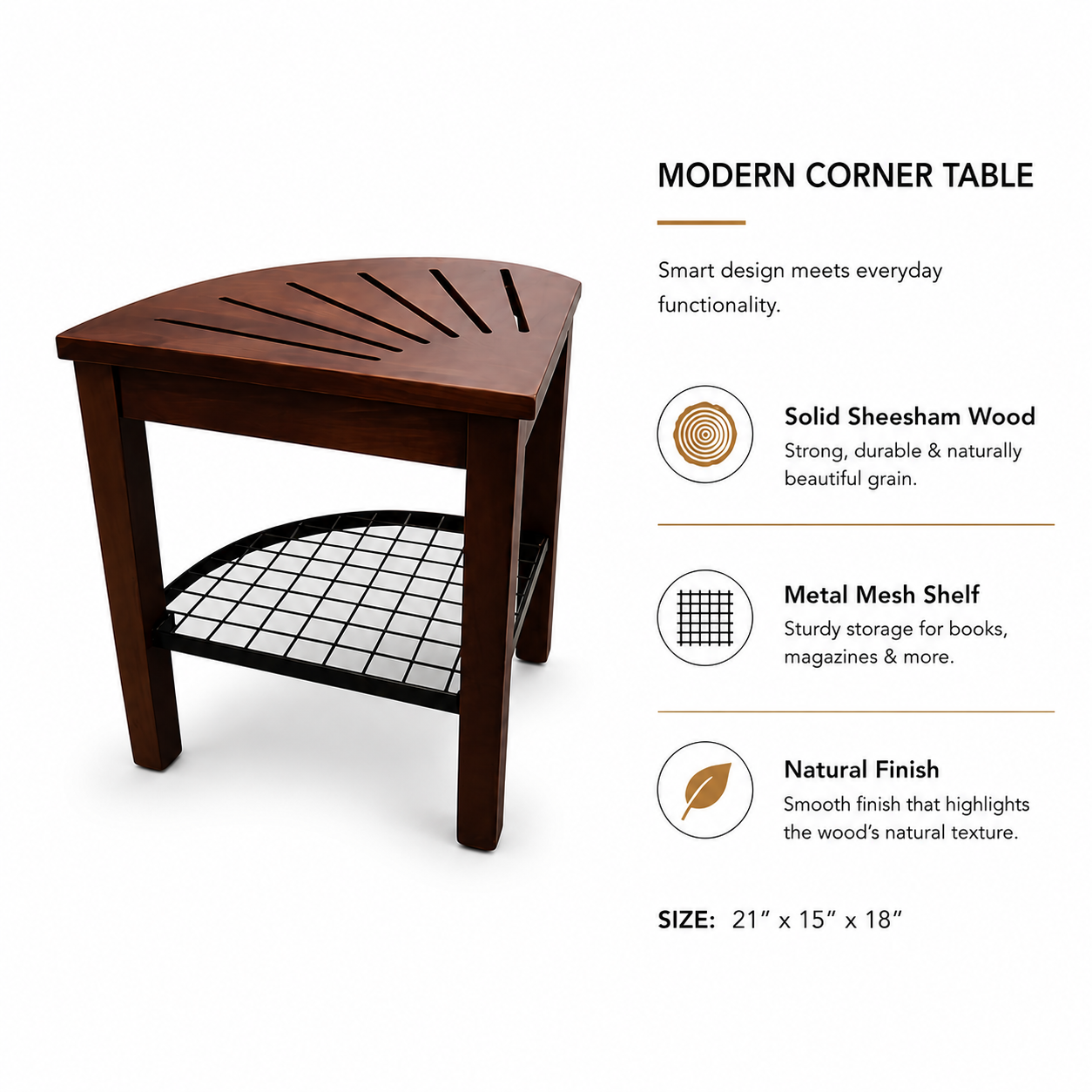 Solid Sheesham Wood Corner End Table