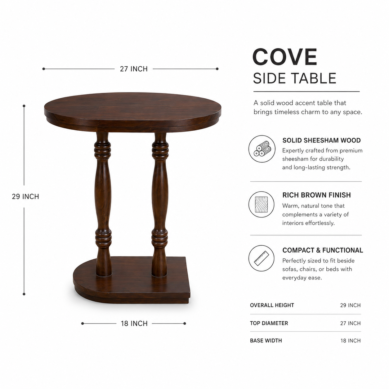 Cove Solid Sheesham Wood Side Table