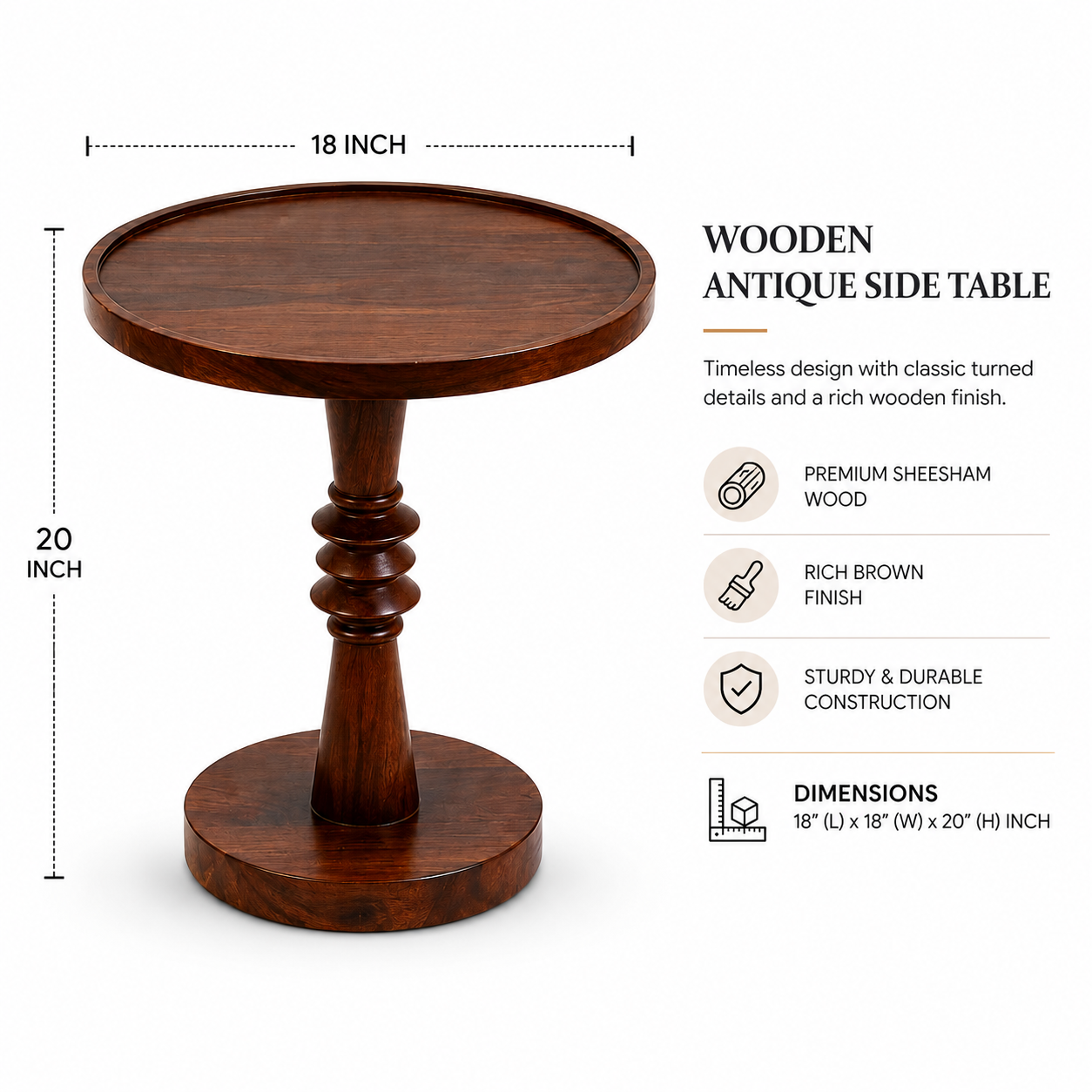 Antique Sheesham Wood Side Table
