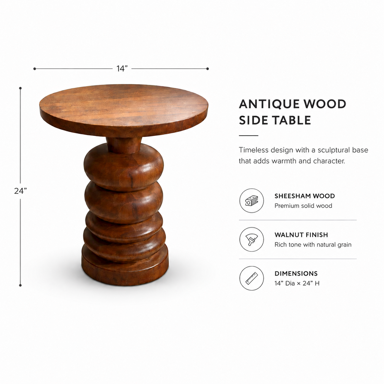 Antique Sheesham Wood Side Table