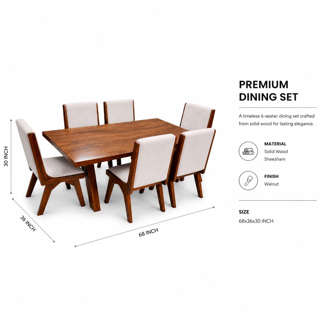 Walnut Finish Solid Wood Dining Set for Dining Room