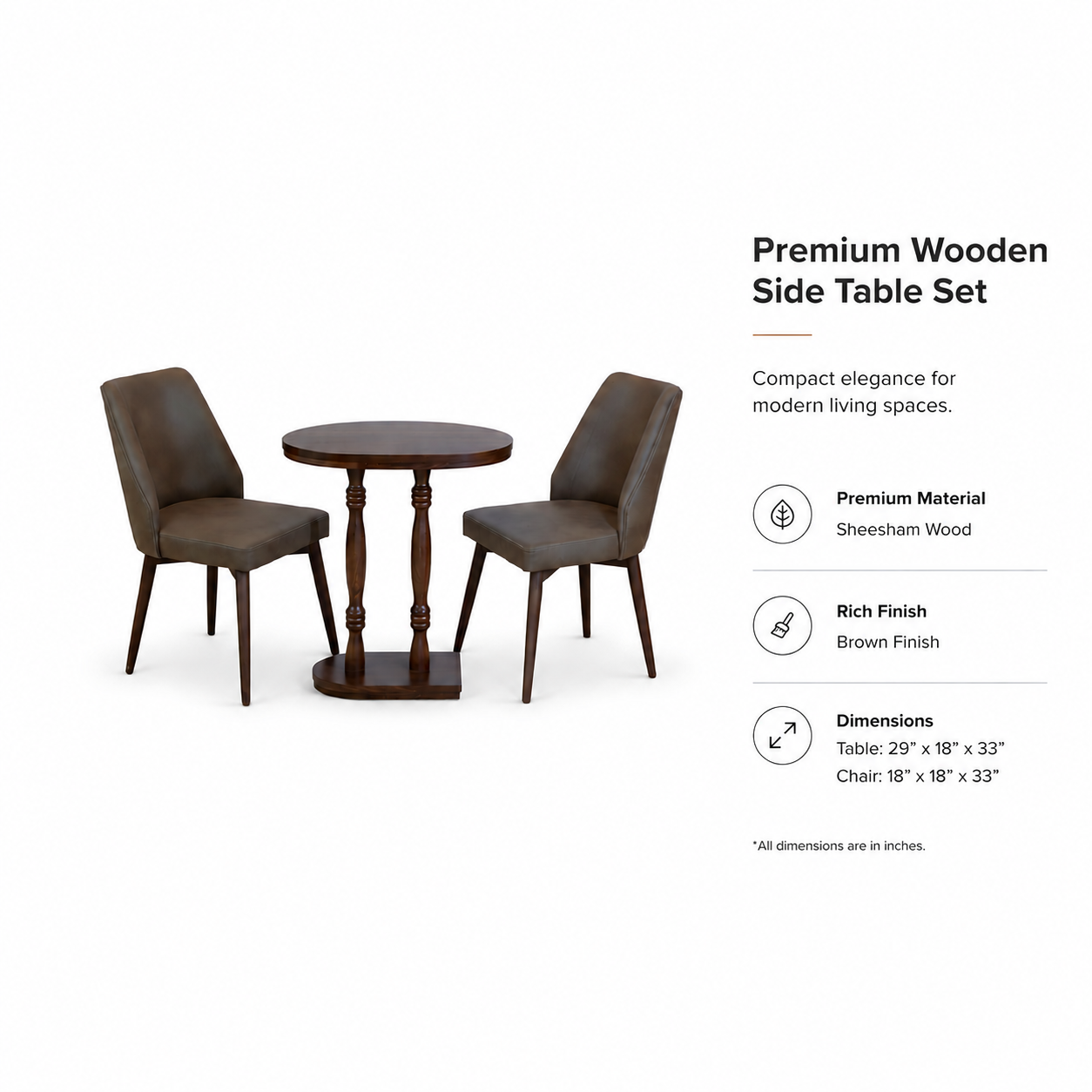 2 Seater Sheesham Wood Dining Set with Upholstered Chairs