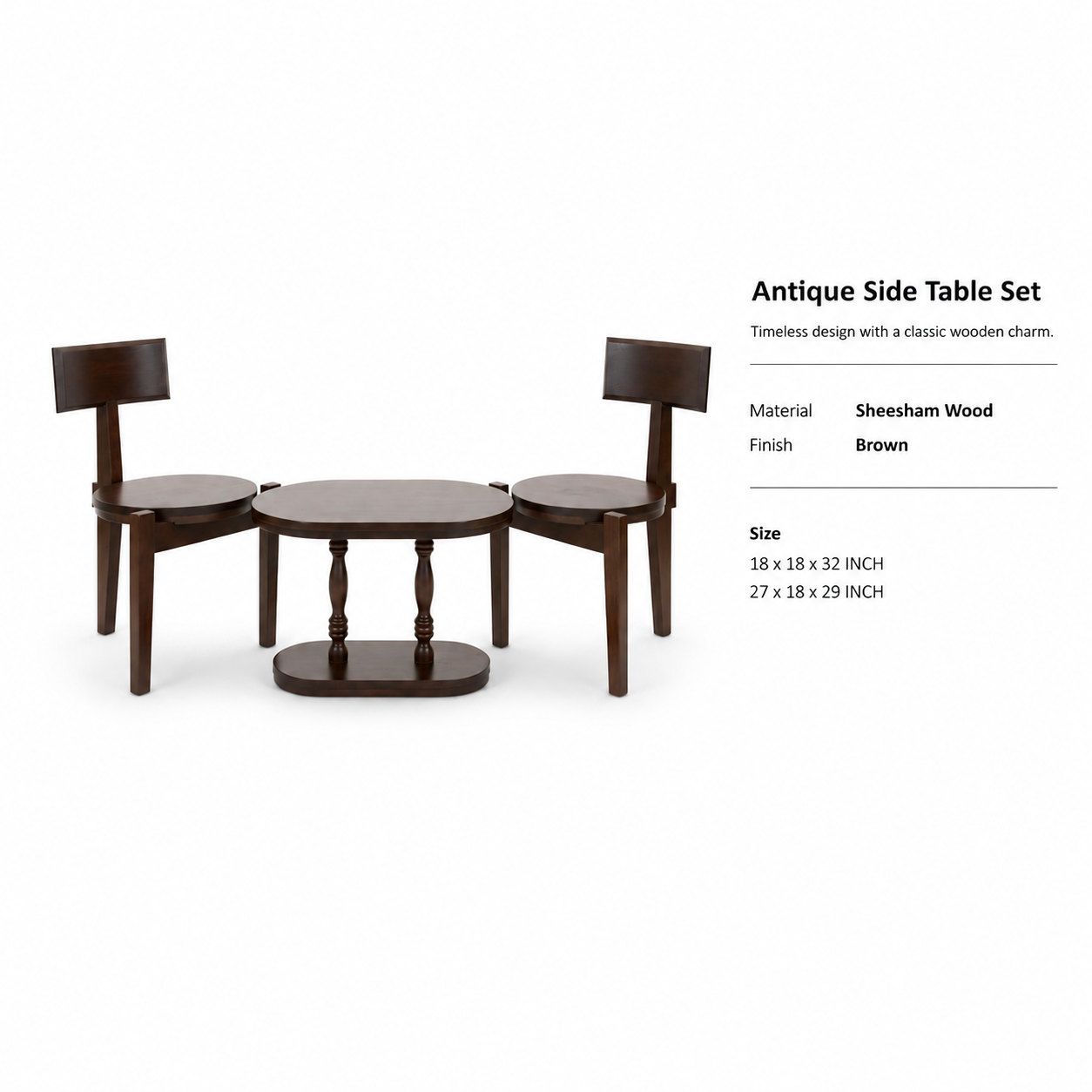 Round Coffee Table with 2 Wooden Chairs