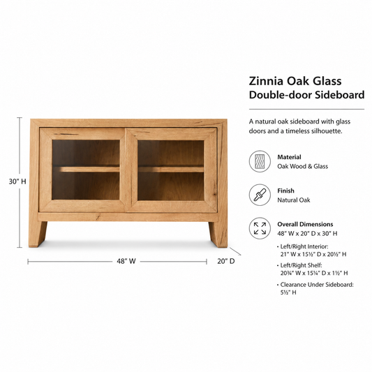 Solid Oak Glass Sideboard Cabinet