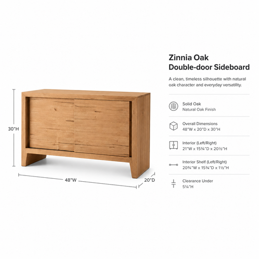 Solid Oak Double Door Sideboard Cabinet
