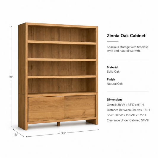 Solid Oak Bookcase Cabinet