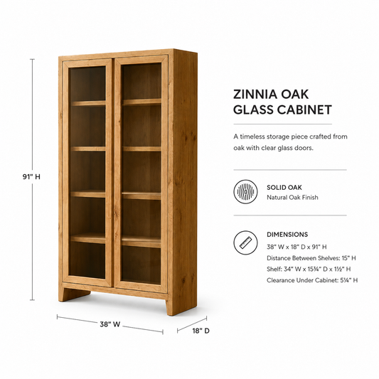 Solid Oak Glass Display Cabinet