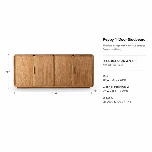 Poppy 4-Door Sideboard Cabinet