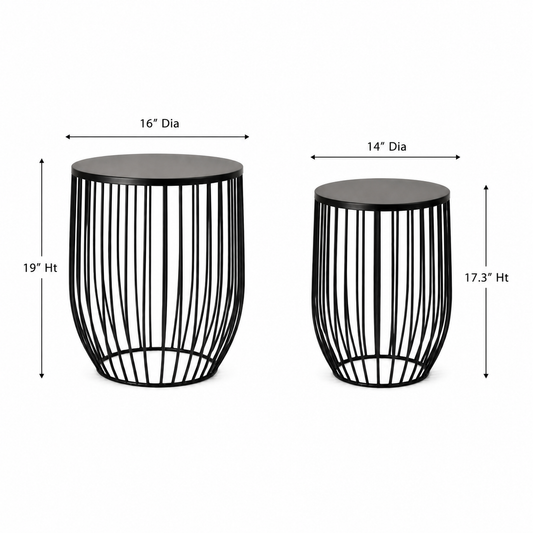 Set of 2 Black Metal Wire Accent Tables