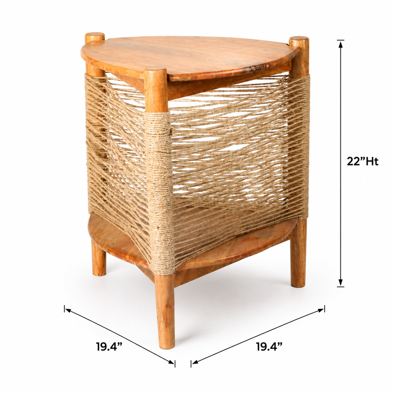 Boho Wooden & Woven Rope Side Table