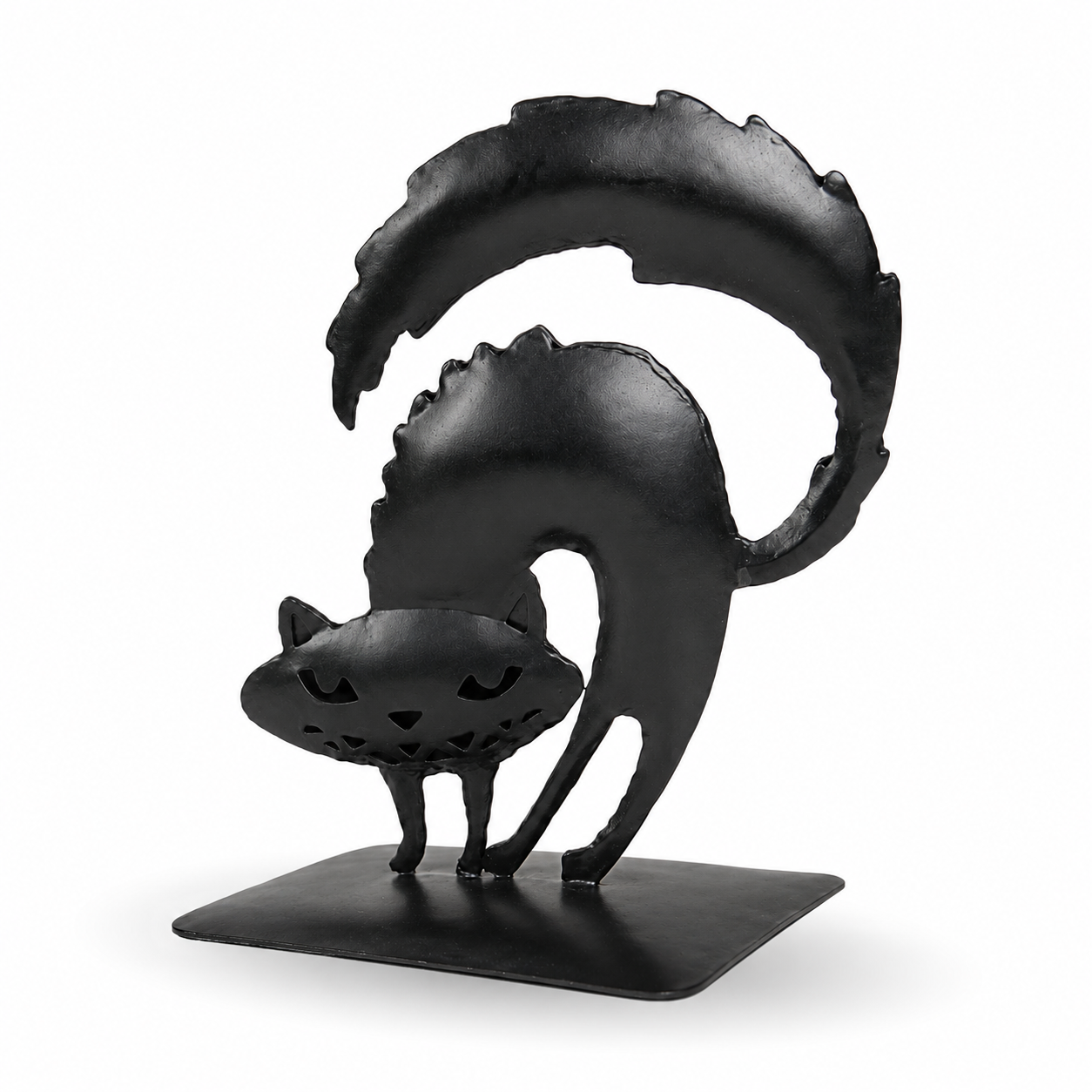 Black Metal Halloween Cat Decor Statue