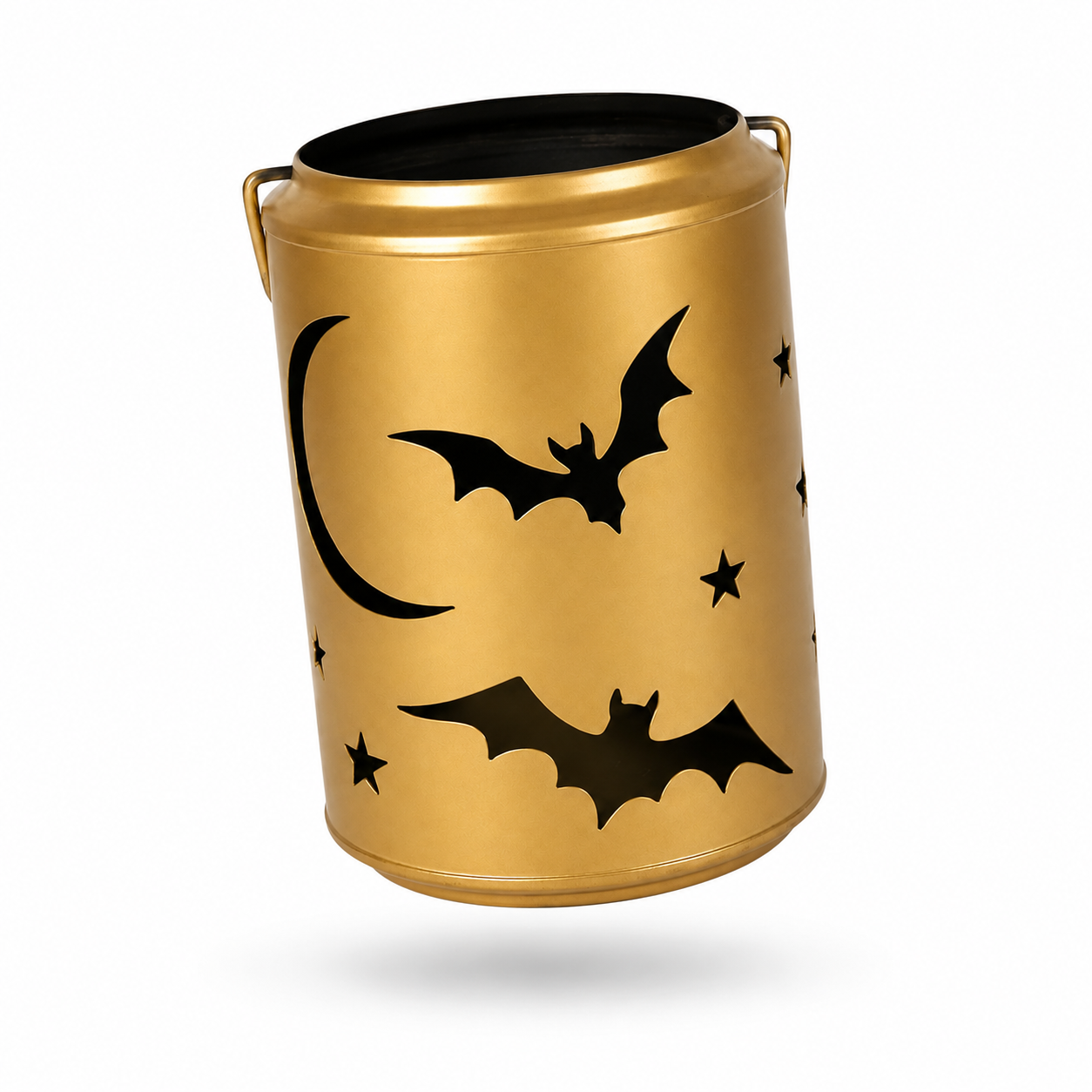 Gold Halloween Candle Lantern Holder with Bat & Moon Cutouts