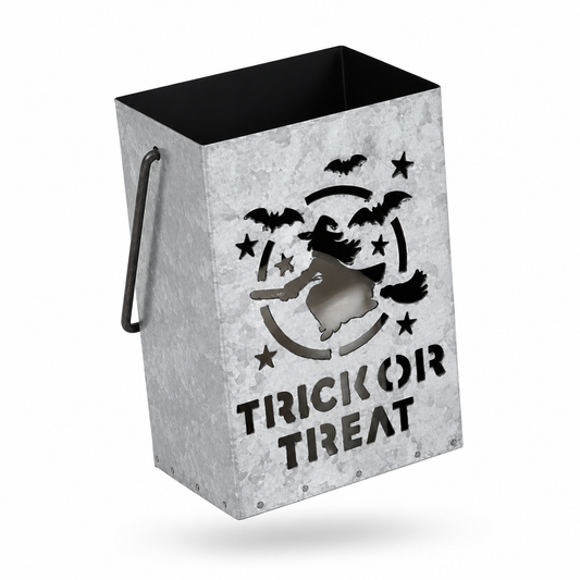 Galvanized Metal Trick or Treat Halloween Lantern Bucket