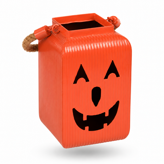 Orange Pumpkin Metal Lantern Canister