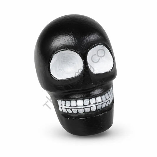 Black decorative skull showpiece with glossy finish and hand-painted detailing for gothic home decor. - 2