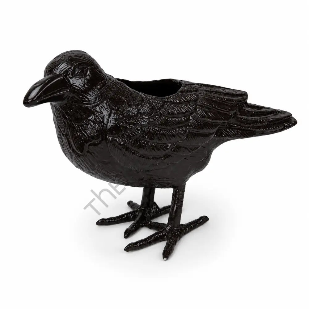 Gothic black raven bird-shaped metal planter for succulents and indoor tabletop decor. - 2