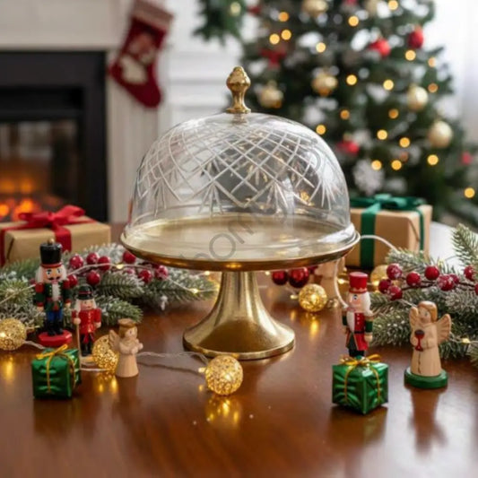 Elegant Cake Stand with Glass Cover | Metal Pedestal Dessert Stand for Parties & Home - Cake Stands