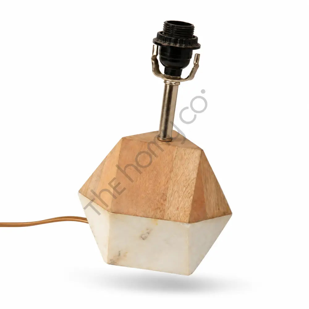 Geometric wooden table lamp base crafted from mango wood and marble with a modern angular silhouette. - 3