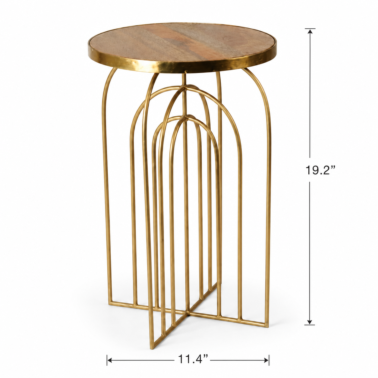 Modern Gold Arch Accent Table with Wooden Top