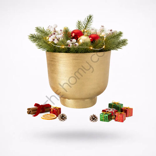 Gold Decorative Planter Pot | Metal Flower Vase & Centerpiece Bowl - Planters