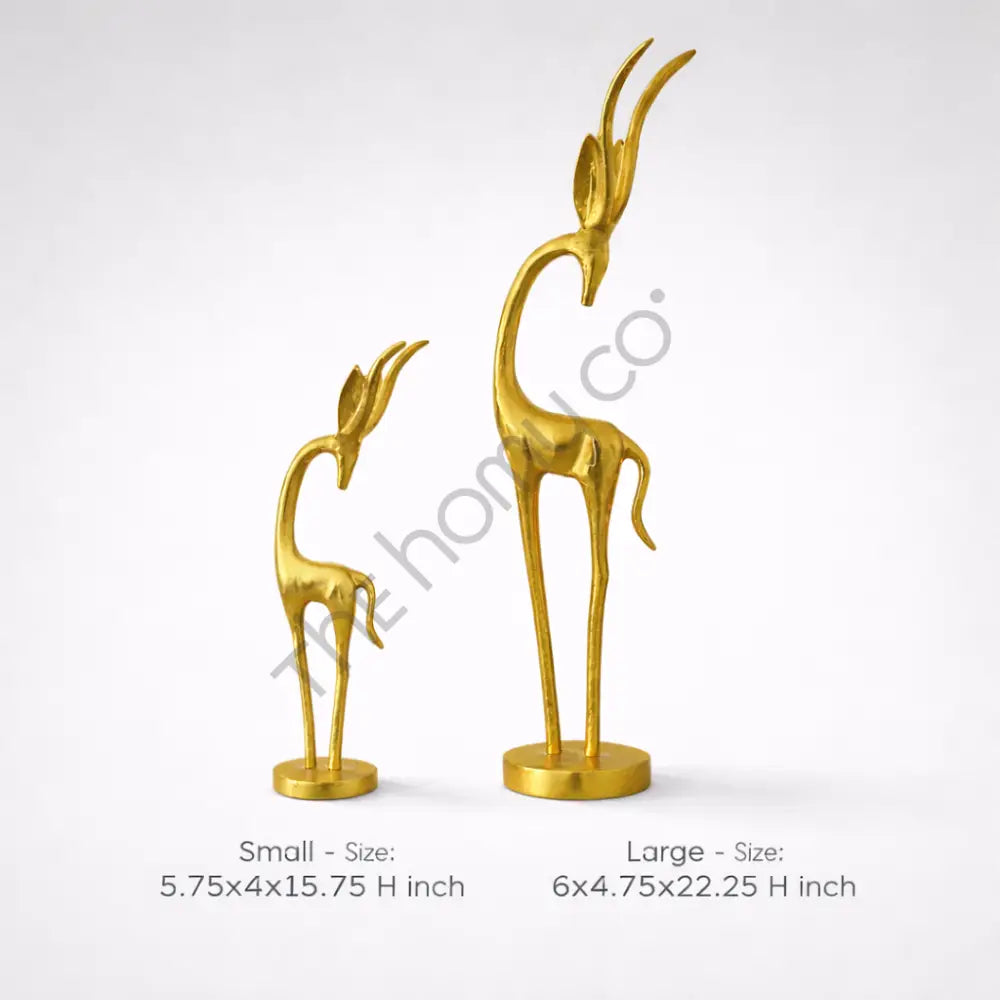 Gold Deer Figurine Set of 2 | Decorative Metal Animal Sculpture for Home Decor - Showpieces