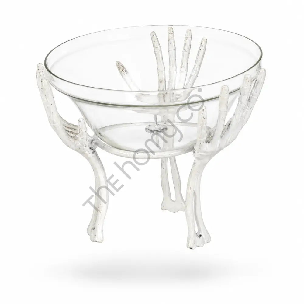 Halloween skeleton hand glass serving bowl for spooky party table decor. - 2