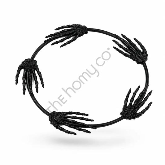 Black circular skeleton hand wreath for Halloween gothic wall and door decor. - 2