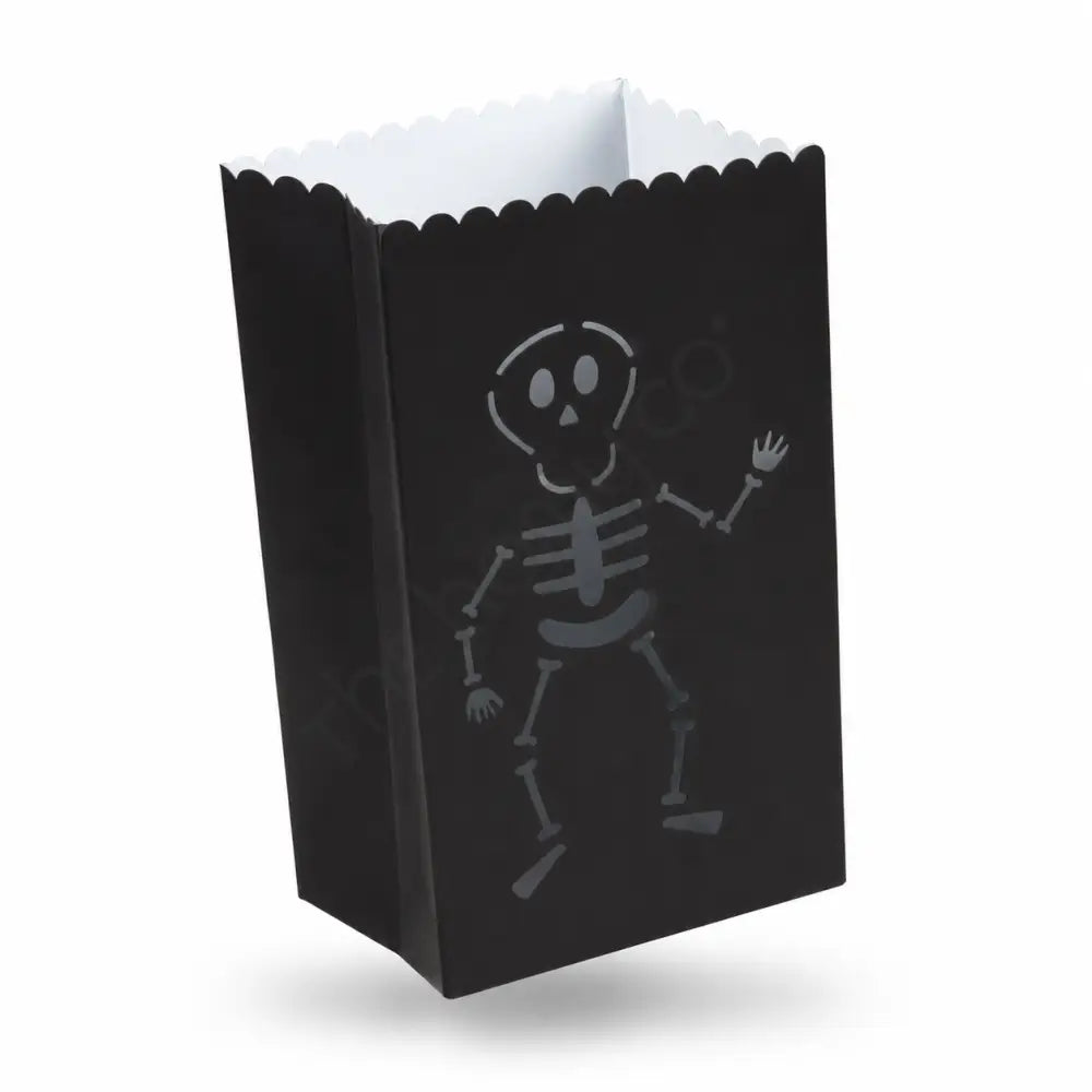 Black metal skeleton luminary lantern bag for Halloween candle decor. - 2