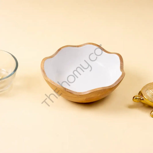 Handcrafted Wooden Bowl with Decorative Decaling | Scalloped Serving & Fruit Bowl - Wooden Bowl
