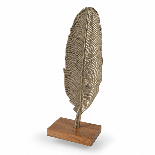 Metal Leaf Sculpture on Wooden Base