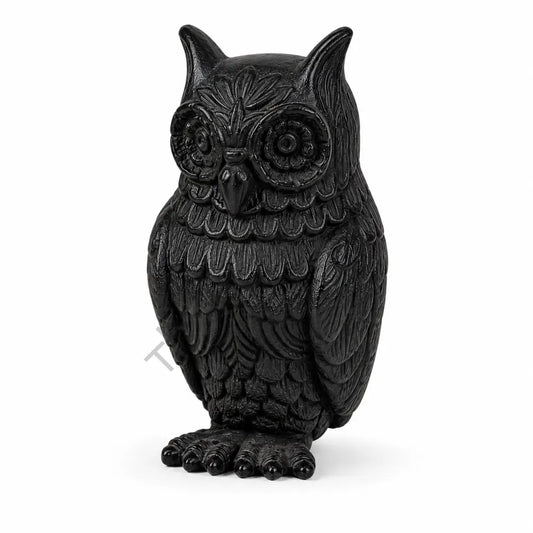 Elegant matte black owl showpiece with intricate feather detailing for modern home and office decor. - 2
