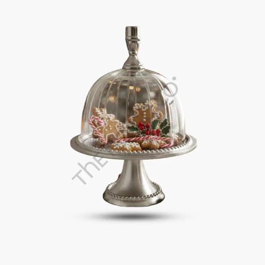 Metal Cake Stand with Glass Dome | Dessert Serving Platter - Cake Stands