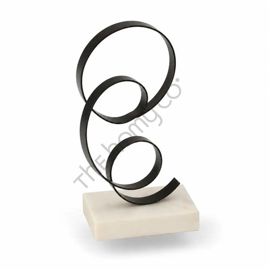 Modern abstract metal sculpture with black circular loops and a solid marble base for contemporary home decor. - 2