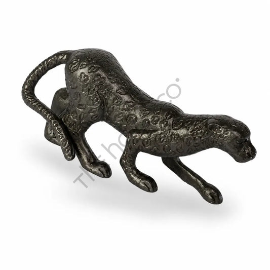 Sleek black metal leopard panther figurine sculpture for modern home and office decor. - 2
