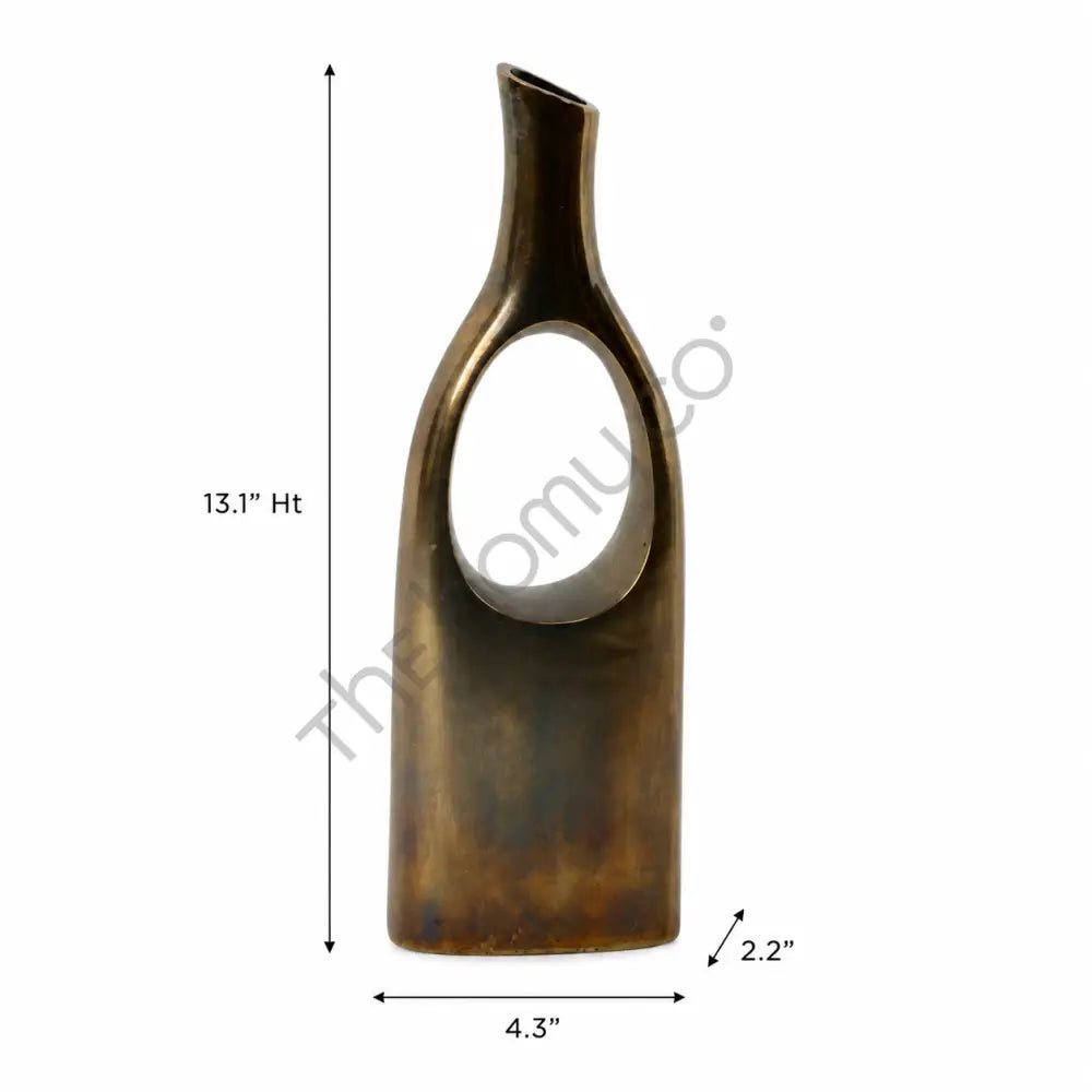 Modern sculptural bronze metal vase with a hollow cut-out design for contemporary home decor. - 3