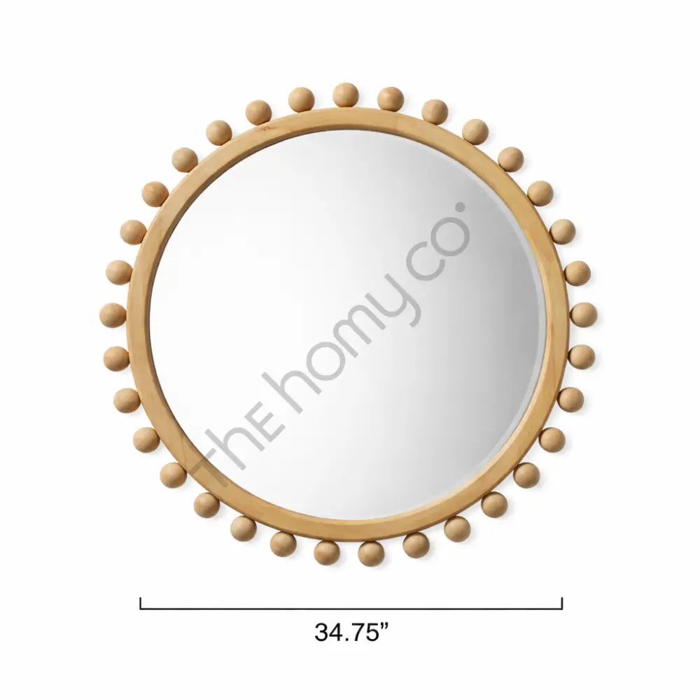 Round Wooden Wall Mirror with Ball Frame | Decorative Wood Wall Mirror for Home Decor - Mirrors
