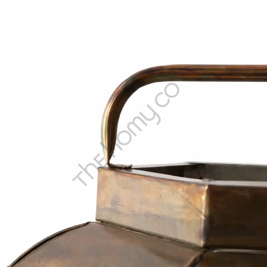 Vintage brown antique metal and glass lantern candle holder with aged finish and clear panels for home decor. - 2