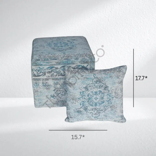 Vintage Pattern Fabric | Square Ottoman Seat & Cushions - Poufs