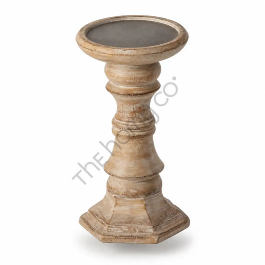 Vintage wooden pillar candle holder stand with a rustic distressed finish for farmhouse home decor. - 2