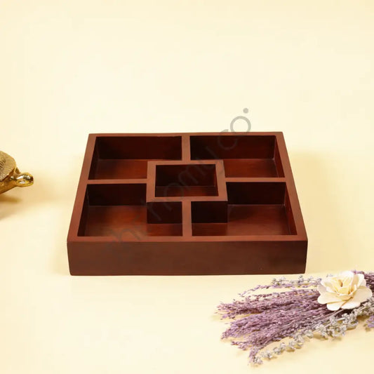 Wooden Compartment Platter | Decorative Wooden Serving Tray - Wooden Storage