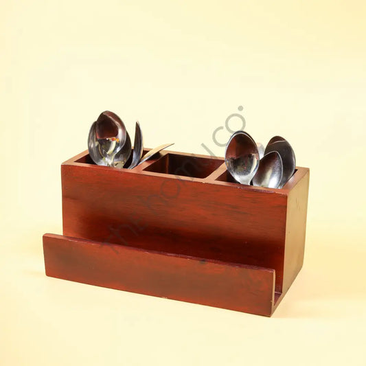 Wooden Cutlery Holder with Compartments | Kitchen Utensil Organizer | Wooden Spoon & Fork Storage Stand - Wooden Storage