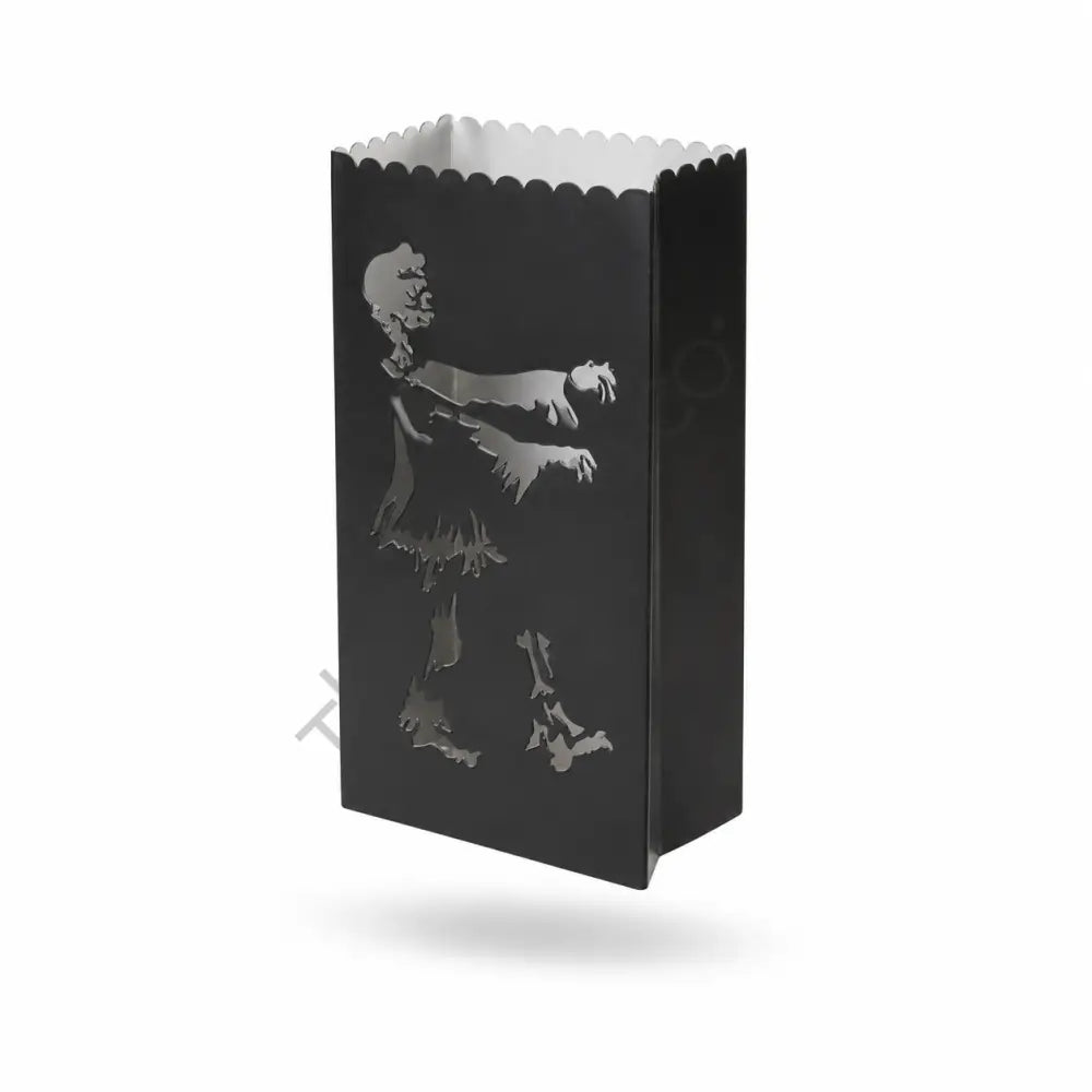 Black metal zombie silhouette Halloween lantern treat bag for spooky indoor decor. - 2