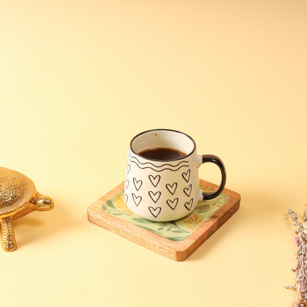 Botanical Leaf Wooden Coaster with Decal Design | Decorative Square Drink Coaster for Coffee & Tea Cups