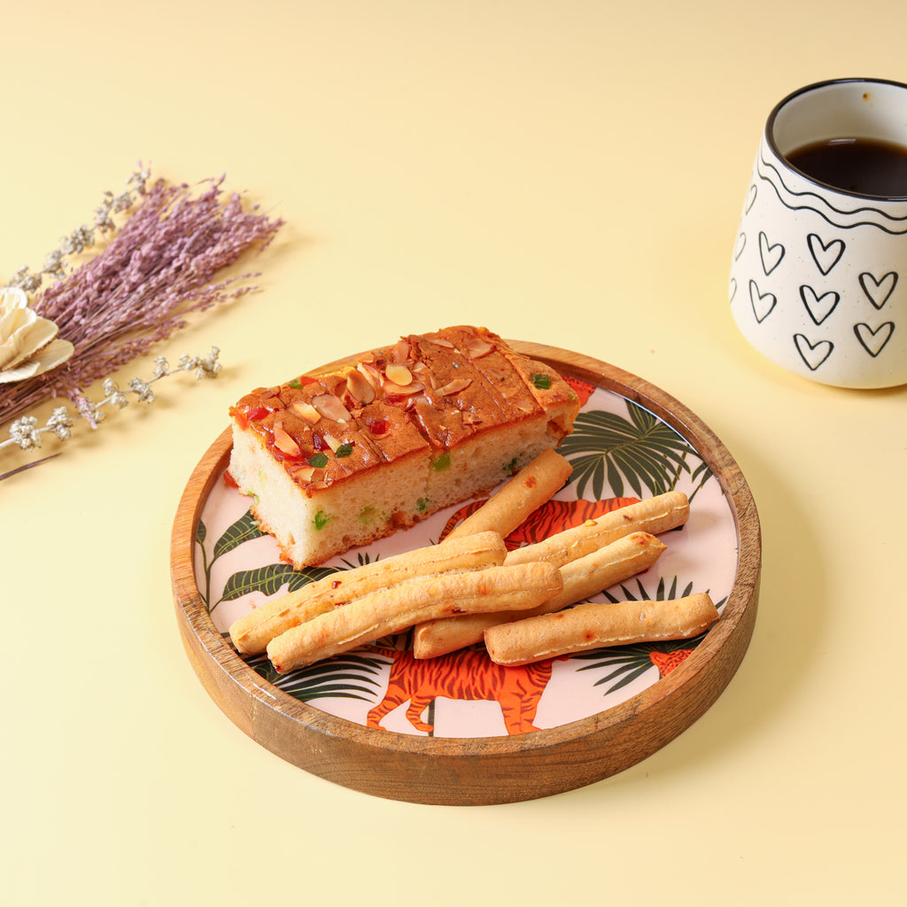 Round Wooden Platter with Jungle Decaling | Decorative Snack & Serving Platter | Handcrafted Wooden Tableware