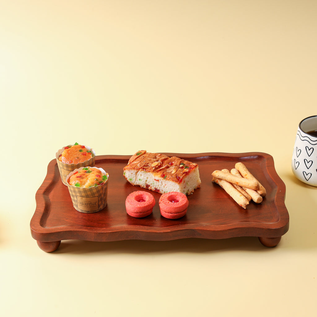 Rectangular Wooden Serving Tray with Legs | Premium Snack & Tea Serving Platter