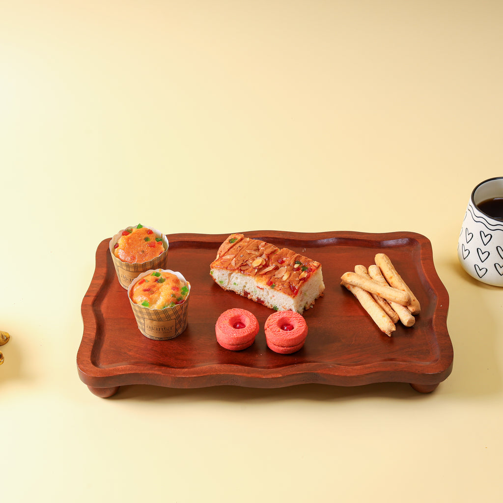 Rectangular Wooden Serving Tray with Legs | Premium Snack & Tea Serving Platter