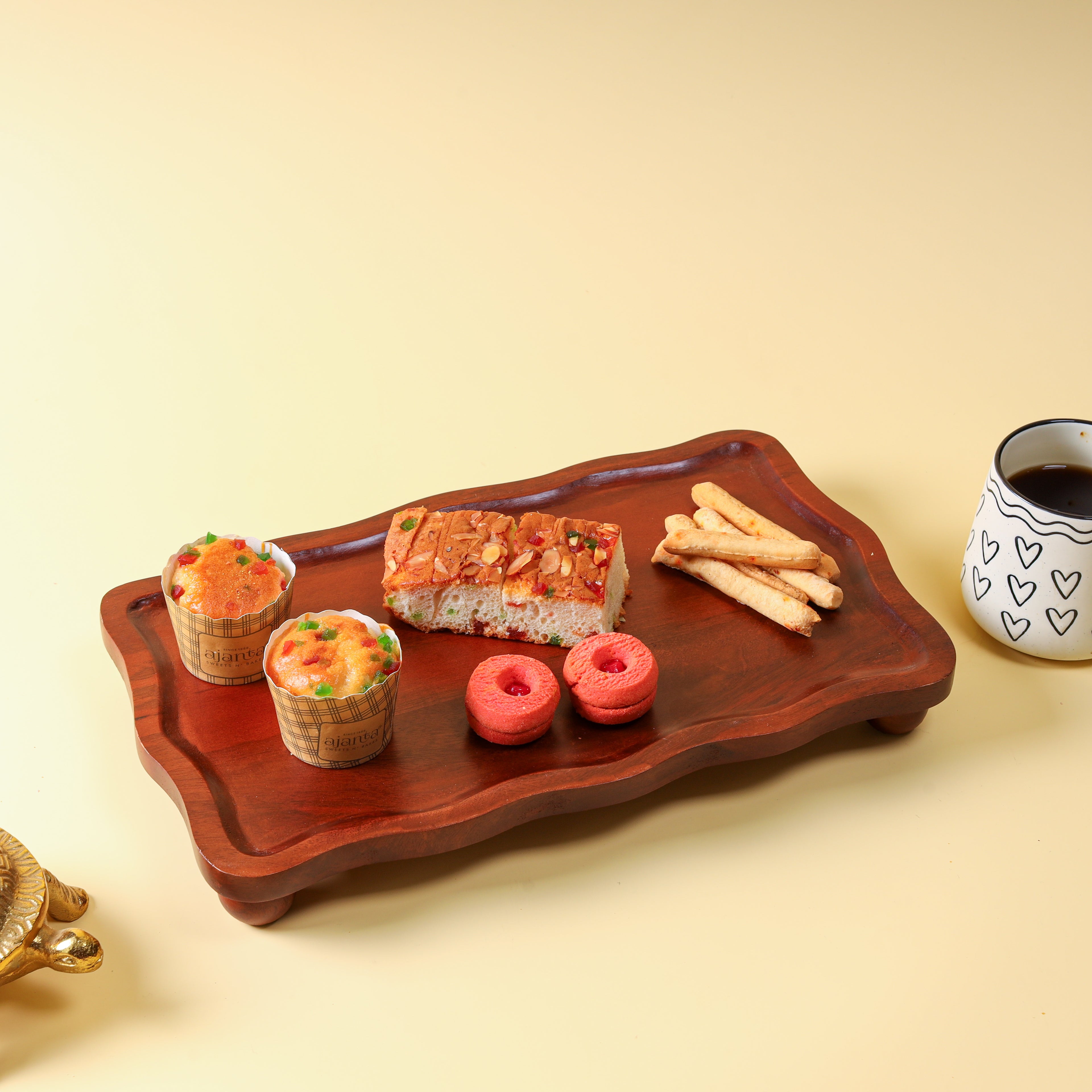 Rectangular Wooden Serving Tray with Legs | Premium Snack & Tea Serving Platter