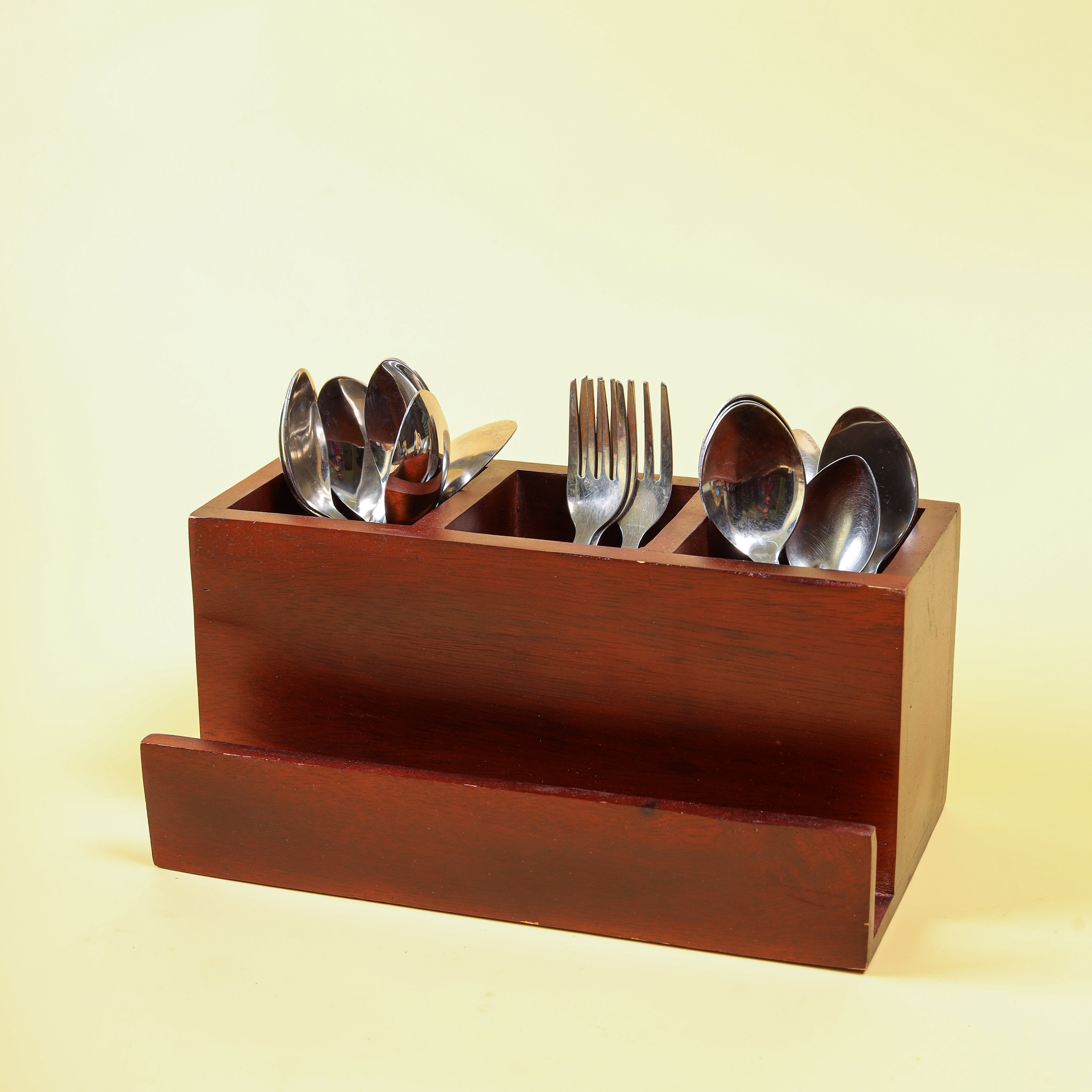Wooden Cutlery Holder with Compartments | Kitchen Utensil Organizer | Wooden Spoon & Fork Storage Stand